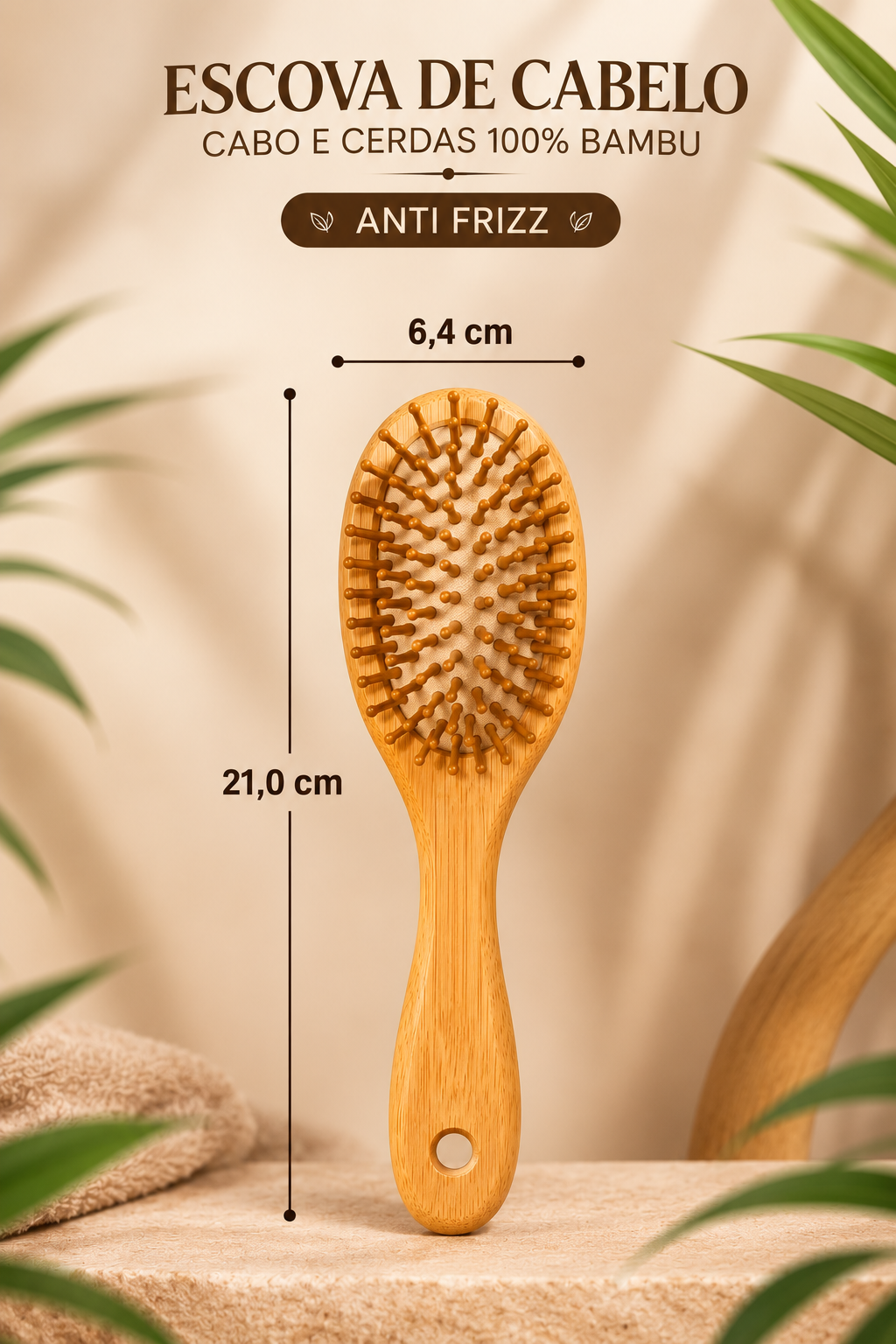 ESCOVA DE CABELO CABO E CERDAS 100% BAMBU – Anti Frizz