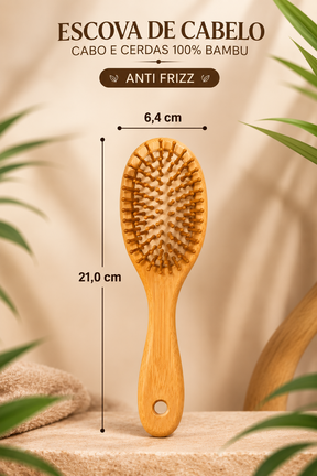 ESCOVA DE CABELO CABO E CERDAS 100% BAMBU – Anti Frizz