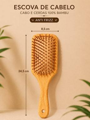 ESCOVA DE CABELO CABO E CERDAS 100% BAMBU – Anti Frizz