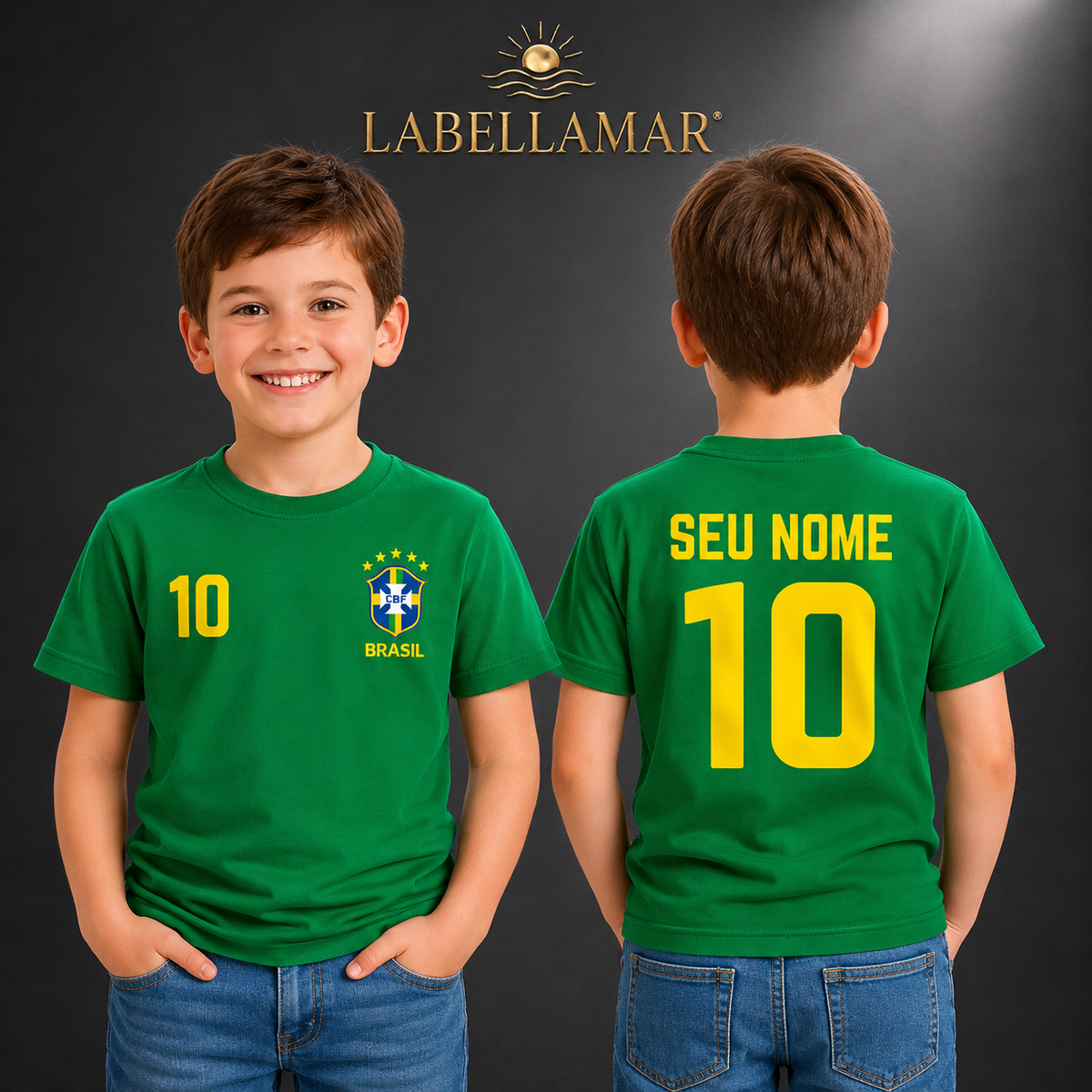 Camiseta Brasil Infantil - Personalizada Nome e Número