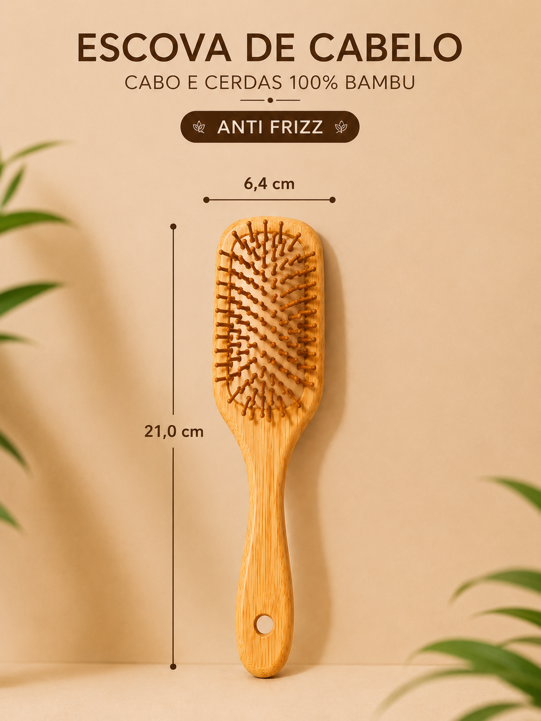 ESCOVA DE CABELO CABO E CERDAS 100% BAMBU – Anti Frizz