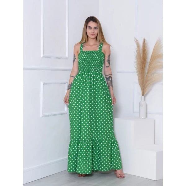 vestido longo de poá