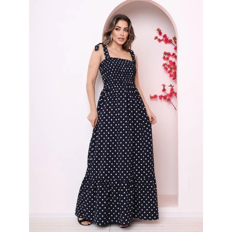 vestido longo de poá