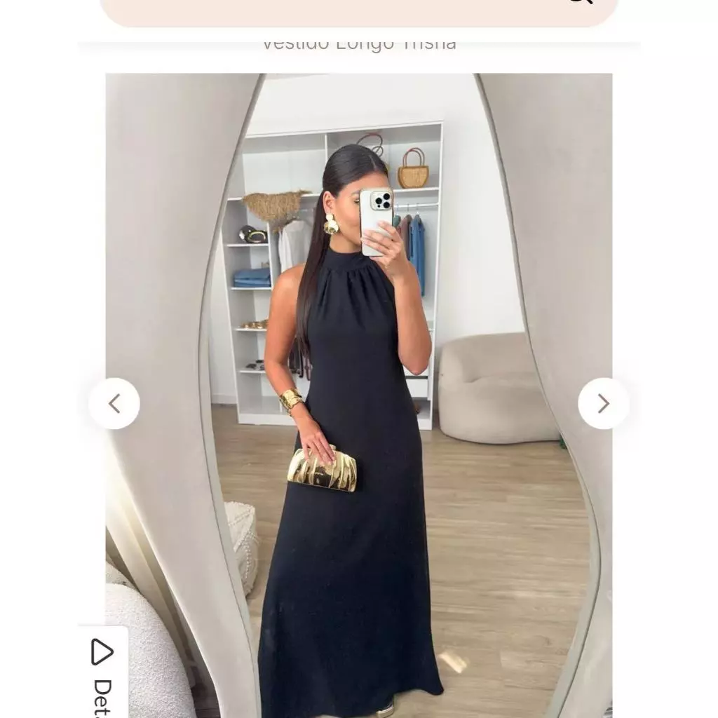 Vestido Feminino Longo Elegante Verão Blusa Regata Duna Gola Alta Costas Nua Laço