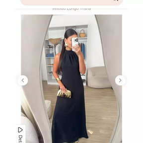 Vestido Feminino Longo Elegante Verão Blusa Regata Duna Gola Alta Costas Nua Laço