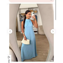 Vestido Feminino Longo Elegante Verão Blusa Regata Duna Gola Alta Costas Nua Laço