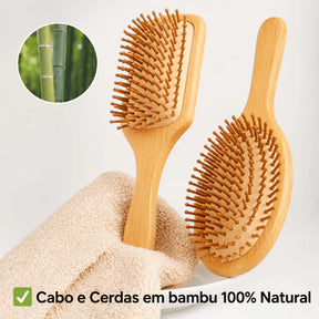 ESCOVA DE CABELO CABO E CERDAS 100% BAMBU – Anti Frizz