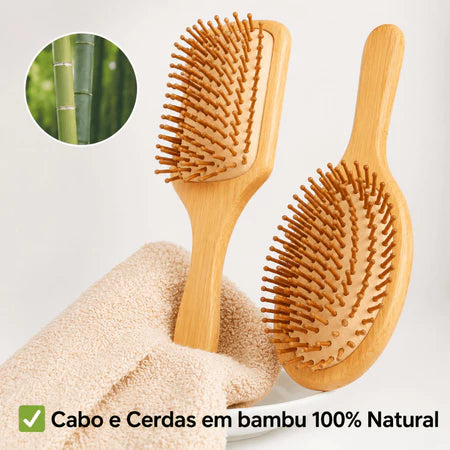 ESCOVA DE CABELO CABO E CERDAS 100% BAMBU – Anti Frizz