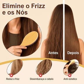 ESCOVA DE CABELO CABO E CERDAS 100% BAMBU – Anti Frizz