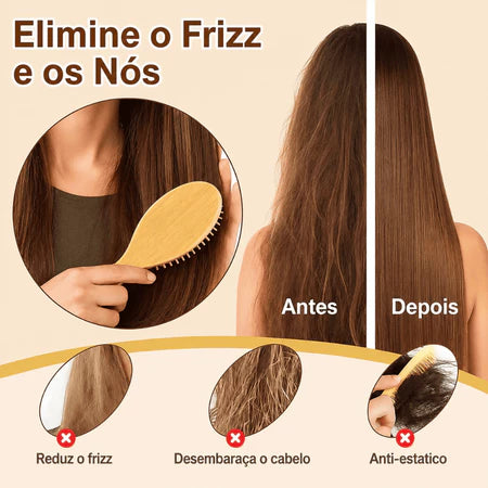 ESCOVA DE CABELO CABO E CERDAS 100% BAMBU – Anti Frizz