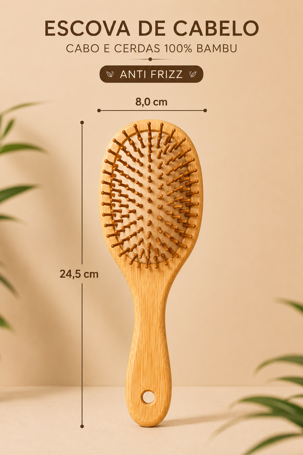 ESCOVA DE CABELO CABO E CERDAS 100% BAMBU – Anti Frizz