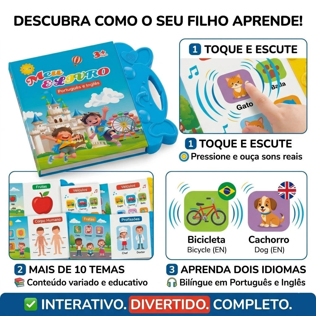 Livro Interativo Bilíngue Português Inglês + 48 CANETAS DE BRINDE